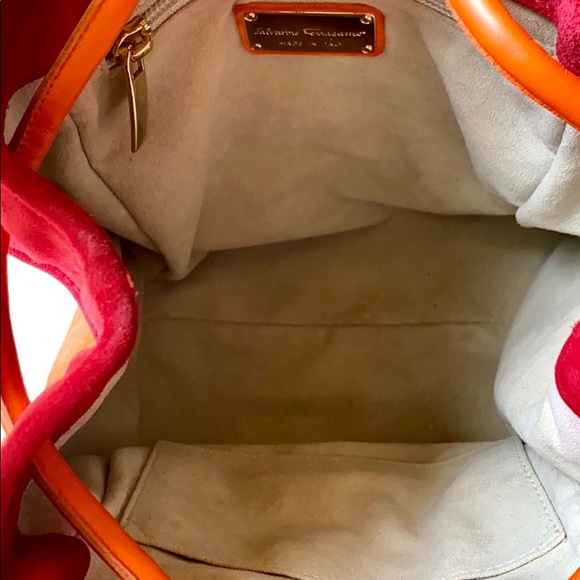 Salvatore Ferragamo Orange Purple Suede Haley Bag - Picture 13 of 15